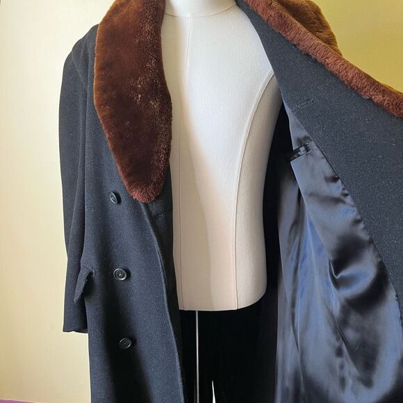 Vintage 1940s Simpson Piccadilly Wool Coat Double Breasted Faux Fur Shawl Collar - Picture 12 of 14
